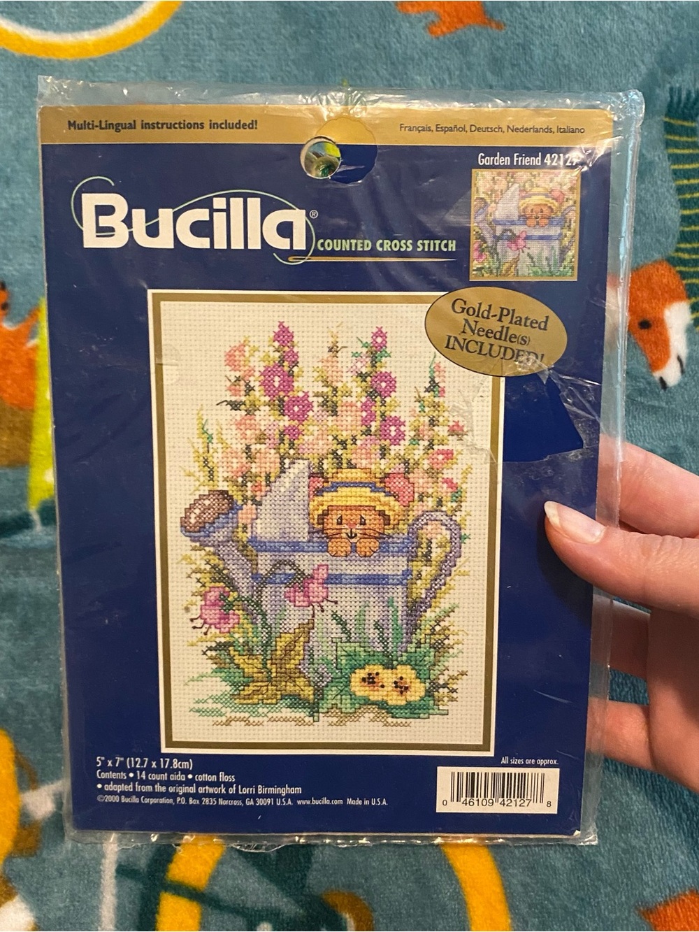 Bucilla Garden Friends 42127 Cross Stitch Kit - Mouse in Watering Can w/ Flowers